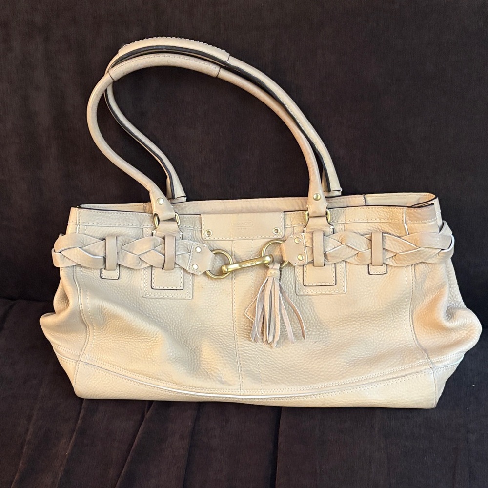 Coach Cream Leather Shoulder Bag with Braided Detail
